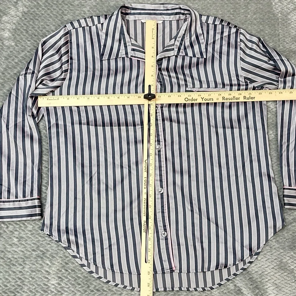 Victoria's‎ Secret Pajama Top Large Pink Satin Long Sleeve Button Up Pinstripe - Picture 3 of 10